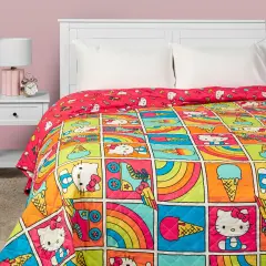 Sanrio Hello Kitty and Friends Quilted Blanket Rainbow Red