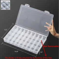 1 PCS 36 Grids Large Plastic Organizer Box with Dividers, Compartment Organizer Box for Nail Accessories/Screw/Sewing Arts and Oil Paint, Bead Storage Containers 14.9" x 9.2" x 1.9" (Clear)