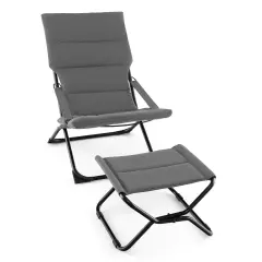 Costway Patio Folding Sling Chair with Ottoman Footrest & Removable Cushion Ottoman Set