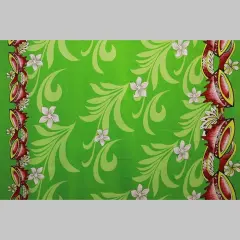 1 Yard Kava Bowl Tiare Palm Leaves Double Border Polyester Fabric 60 Inch Width Lime Green