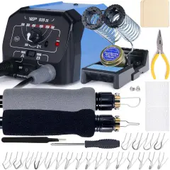 939-III Dual Pen Wood Burning Kit 34-IN-1 with 20 Woodburning Tips Soft-Grip Pyrography Pen with 2 Stencils, 2 Unfinished Wood, 1 Pen Holder Professional Wood Burner Tool