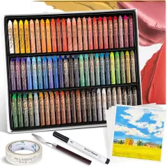 Oil Pastel Set, Artist Oil Pastels, Oil Art Kit, Includes 72 Brightly Colored HAIYA Soft Oil Pastels + 1 Palette Knife+ 1 Roll of Masking Tape+ 1 Acrylic Marker + 10 Oil Pastel Paper