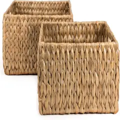 Spring BSK1008A-2SET Leif Rustic Minimalist Hand-Woven Hyacinth Nesting Wicker Storage Baskets with Handles, Seagrass Container for Decoration in Living Room, Bedroom, Entryway, Natural