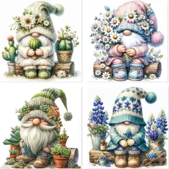 4 Pack Diamond Art Kits for Adults, Spring Gnomes Diamond Painting Kits for Adults, 5D Paint with Diamonds Gem Art Dots Crafts Painting Set for Home Wall Decor Gifts 12x12inch (Plants Flowers)