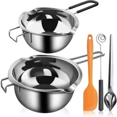 5pcs Double Boiler Melting Pot Set - 600ML/0.6QT and 1000ML/1QT Chocolate Stainless Steel Melting Pot, Decorating Spoons, Silicone Spatula and Dipping Tool for Melting Chocolate, Candy, Soap