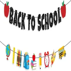 Back to School Banner Black Glitter