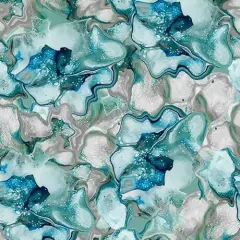 Blue Green Turquoise Fluid Floral Virtuoso Cotton 44"/45" Fabric Per Yard