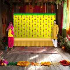 Yellow Tazzle Mango Leaf Backdrop, Pooja Backdrop Decoration, Indian Backdrop, Indian Decorations,housewarming Decor, Traditional Backdrop, Pooja Decoration