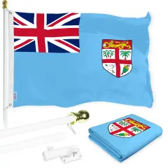 G128 Combo Pack: 6 Ft Tangle Free Aluminum Spinning Flagpole (White) & Fiji Fijian Flag 3x5 Ft, LiteWeave Pro Series Printed 150D Polyester | Pole with Flag Included