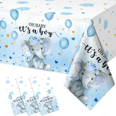 3 Pack Elephant Baby Shower Tablecloth Decorations-54 x 108 Inch, Blue