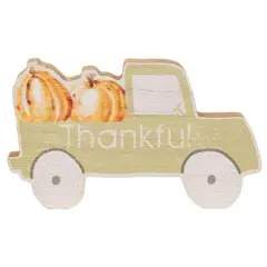 Wooden Thankful Truck Table Sitter with Pumpkins Display
