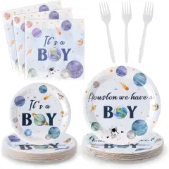 96-Piece Houston Baby Shower Tableware Set &ndash; Serves 24 Guests (Space Baby)