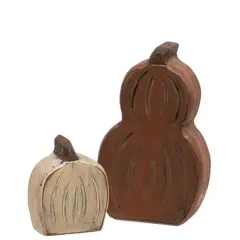 Mini Engraved Distressed Wooden Pumpkin & Gourd Sitter - Set of 2