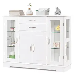 Costway Buffet Storage Cabinet Console Cupboard W/Glass Door Drawers Kitchen Dining Room