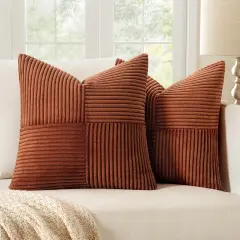 Pack of 2 Dark Rust Corduroy Pillow Covers 18x18 inch