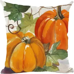 Pumpkins Green Leaves Decorative Throw Pillow Cover 18 x 18 Inches