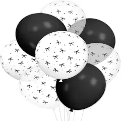 30Pcs Bow Latex Balloon 12 In Black White Bowknot Party Balloon Cute Bowtie Printed Clear Balloons for Birthday Bachelorette Bridal Party Decor