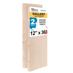 Unfinished Cradled Wood Panels for Painting, 2 Pack of 12x36 inch - Gallery Birch Wooden Canvas Boards 1-1/2" Deep - Mixed-Media Craft, Acrylic, Oil, Encaustic, Paint Pouring