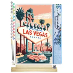Figured'Art Paint by Numbers for Adults Travel Poster Las Vegas 16"x20" - Craft Art Painting Rolled Canvas with DIY wooden frame