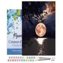 Figured'Art Paint by Numbers for Adults with Frame Moon Reflection on the Lake 16"x20" - Craft Art Painting DIY Kit Canvas Already Stretched on a Wooden Frame