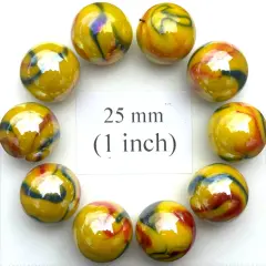 Lot of 10 TROPICANA Yellow/Red Glass Marbles 25mm (1 inch) shooter