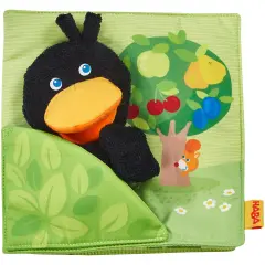 HABA Baby Soft Book and Interactive Busy Book for Babies 6-12 Months, Orchard Theme with Raven Finger Puppet and Fruit Basket Multicolor