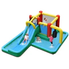 Costway Slide Water Park Climbing Bouncer Pendulum Tunnel Game without/with 735W Blower