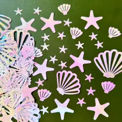 100Pieces Pearl Pink Mermaid Seashell Party Glitter PVC Confetti Seashell Pearls Birthday Decorations Starfish Table Confetti Ocean Party Decorations