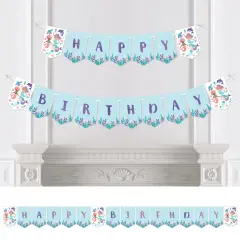 Big Dot of Happiness Mermaid Happy Birthday Party Banner, Mermaid Characters Party Decorations - Happy Birthday Bunting Banner