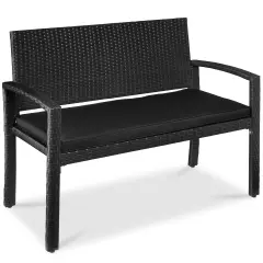 Best Choice Products 2-Person Outdoor Wicker Bench Garden Patio Porch Furniture w/ 700lb Capacity, Cushion Black/Black