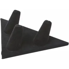 Plymor Black Velvet Ring Finger Display, Three on Triangular Base, 5" W x 3.25" D x 1.625" H
