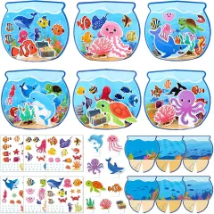 24set 3D Summer Under The Sea Craft Kits for Kids Ocean Animals Scene Sticker Art Craft Make Your Own DIY Shark Fish Gift Bulk Set