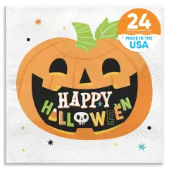 Big Dot of Happiness Jack-O'-Lantern Happy Halloween Party Napkins, Kids Halloween Party Decor, White 3-Ply Paper Luncheon Napkins - 24 Count