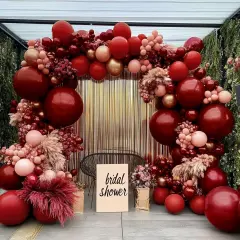 Red Pink Balloons - Double Stuffed Burgundy Gold Balloon Garland Dark Red Dusty Pink Gold Balloon Arch Kit