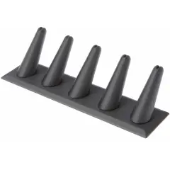 Plymor Gray Faux Leather Ring Finger Display, Five on Rectangular Base, 8" W x 2.125" D x 2.5" H