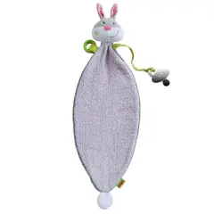 HABA Bunny Hops Baby Blanket and Crinkle Toys for New Baby Gifts and First Easter Gift Ideas, Pacifier Holder Rabbit Toys Multicolor
