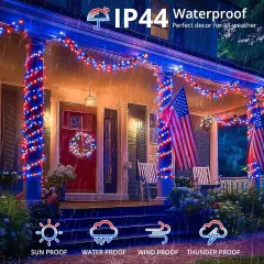 MYGOTO Red White and Blue String Lights,33FT 100LED 4th of July Patriotic Fairy Lights Outdoor Waterproof,8 Modes Memory UL Plug Independence Day Light for Home Party Holiday Tree Xmas Decoration