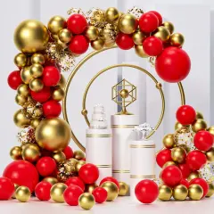 Red and Gold Balloon Garland Kit, 124Pcs Balloons Arch Kit, Bright Durable Latex Balloons