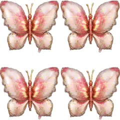Pink Butterfly Balloons 4 Pieces 40inch Pink Gold Butterfly Foil Mylar Balloons for Butterfly Themed Party Wedding Birthday Baby Shower Party Decoration (Pink-4pcs)