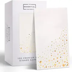 Stylish Gold Dinner Napkins, 100 Pack of White and Gold Napkins, Disposable 7.5 x 4.25 Inch Gold Napkins for Party, Gold Party Napkins, Disposable Dinner Napkins, Wedding Napkins, Gold Paper Napkins