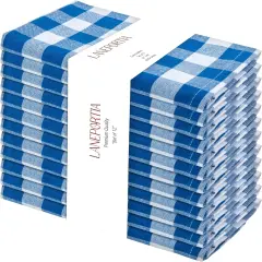 Buffalo Plaid Gingham Check Cloth Napkins with Mitered Corners, 18x18 Inches 12 Pack Dinner Napkins, 100% Cotton Hotel Quality Reusable, Washable (Blue/White)