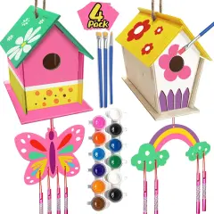 4-Pack DIY Bird House Wind Chime Kit &ndash; Build & Paint Craft Set for Kids Ages 4&ndash;8, Easter Basket Gift