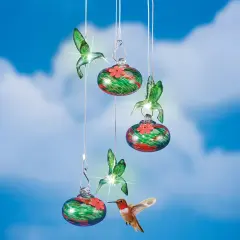 Collections Etc Solar Powered Triple Hanging Hummingbird Glass Feeder