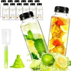 12pcs 12oz Plastic Juice Bottles, Reusable Juice Containers