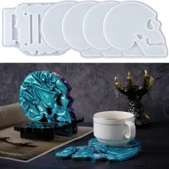 Halloween Skulls Silicone Coaster Molds 4pcs with 1pcs Matching Holder