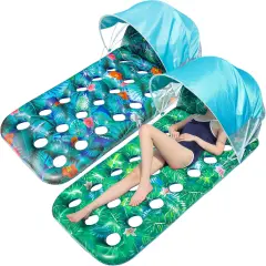 Pool Floats with Canopy Adults - 2 Pack Large Pool Lounger Float with Headrest, Shade, Inflatable Pool Float Raft for Sunbathing Water Lounge Floaties Pool Parties