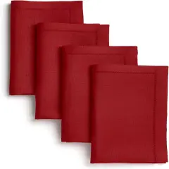Linen Dinner Napkins 20 x 20 Inch - 100% Pure Linen Red Napkins Set of 4 - Classic Hemstitch - Washable Red Cloth Napkins for Easter