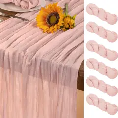 Pink Cheesecloth Table Runner 6 Pack Spring Boho Sheer Cheese Cloth Table Runners Gauze 120 Inches Long Easter Table Decorations for Wedding Bridal Girl Baby Shower Sweet 16 Party Decor