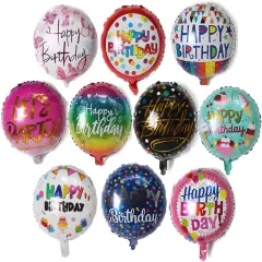 40 Pieces Happy Birthday Foil Balloons 18" Round Aluminum Foil Mylar Helium Balloon Inflatable Balloons for Birthday Party Baby Shower Decoration Supplies