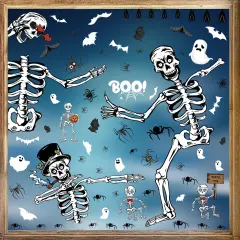 Halloween Window Clings 6 Sheets Spooky Skeleton Window Decals